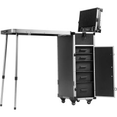 VEVOR Professioneller Make-up-Koffer aus Aluminium, Kosmetikkoffer, Werkbank mit Stützbeinen, Roll-Make-up-Koffer, extragroßer Trolley, Make-up-Reise-Organizer, mit 360° drehbaren Rädern, schwarz