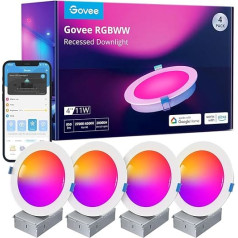 Govee Smart LED iegremdējamie starmeši, RGBWW iegremdējamie gaismekļi, 120 mm, dimmējami, īpaši plakani griestu starmeši, saderīgi ar Wifi un Alexa 11 W, 850 LM, iegremdējamie starmeši vannas istabai, virtuvei,