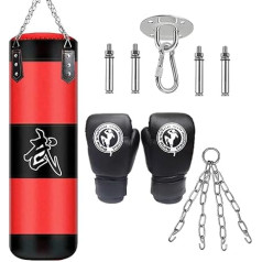 Piekaramais boksa maiss ar boksa cimdiem: MMA boksa maisiņi Muay cīņas mākslu komplekts Bad Company Punch Bag, ieskaitot smago tērauda ķēdi 100 x 30 cm (bez pildījuma)