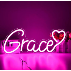 SHENEON Grace Neonschild, personalisierbar, LED-Anmut Name, Neonlicht für Kinderzimmer, Geburtstag, Party, Dekoration, USB-betriebenes Licht für Wanddekoration, bestes Geschenk für Mädchen, Größe 40,9