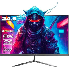 CRUA 24,5 collu izliekts spēļu monitors, 1920 x 1080P, 165/180Hz, 2800R, 99% sRGB profesionāla krāsu gamma, ar FreeSync, melns