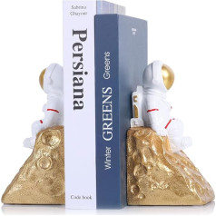 Book Ends Astronaut Gold 2 Pack - Durable with Non-Slip Base - Room Decoration Bookends for Kids Room, Desk & Bookshelf Decor - Unique Book Holders for Office