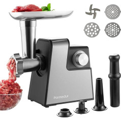 Parmedu Elektrischer Fleischwolf Wurstfüller Kibbeh-Maschine: 250W Meat Grinder mit 3 Mahlplatten und Wurstfüllrohren, Kebbe-Aufsatz, Edelstahl-Fleischwolf für den Hausgebrauch