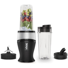 Ninja 700 W Slim Mixer & Smoothie Maker, 2 x 470 ml trauki ar izsmidzinātāja vāku, personīgais mikseris, sasmalcina ledu un saldētus augļus, sudraba/melns QB3001UKS