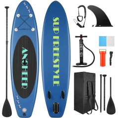 ANCHEER Inflatable Stand Up Paddle Board with Premium SUP Accessories and Carry Bag, Adjustable Paddle, Spiral Leash, Hand Pump