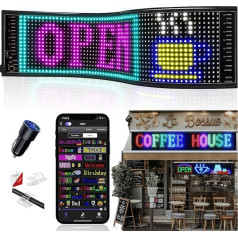 JDVOOTD Ritināšanas LED displejs, 47,5 x 12 cm LED tablo, Bluetooth USB 5 V, programmējama LED zīme tekstam, grafiti, automašīnai, kravas automašīnai, bāram, reklāmas tablo