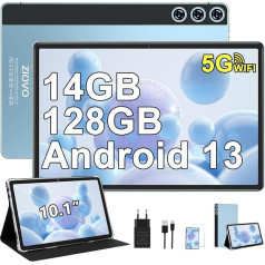 ZIOVO 2024 Tablet 10 Zoll 14GB RAM+128GB ROM (512GB TF), Android 13 OS Tablet mit 5G+2.4G WLAN, Octa-Core 2.0 GHz, GMS, 8000mAh, FHD 1280 * 800, 5MP+8MP, BT 5.0, AGPS, Widgets, Tablet mit Case - Blau