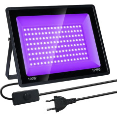 BOSYTRO UV juoda šviesa 100 W Blacklight, IP66 vandeniui atsparus juodos šviesos LED prožektorius, UV šviesos juodos šviesos lempa diskotekoms, švytėjimo vakarėliams, Helovino dekoracijoms, scenos apšvietimui, vakarėlių aksesuarams