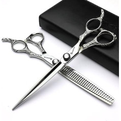 6 Inch Japanese Hairdressing Scissors Silver Snake Textured Hair Shop Hairdressing Scissors Professional Hair Scissors Set Hair Trimmer (7 Inch 2 Pieces)