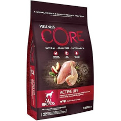 Wellness CORE Active Life sausā barība aktīviem suņiem, bez graudaugiem, ar augstu gaļas saturu, tītara un vistas gaļa, 10 kg