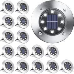 Qedertek Pack of 16 Solar Floor Lights Outdoor Garden - 8 LED Solar Lights Outdoor Light White Solar Garden Lights Waterproof Solar Lights for Garden, Lawn, Walkway, Patio, Driveway