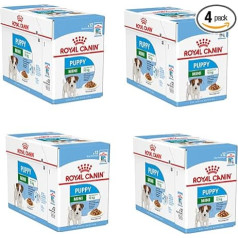 Royal Canin Mini Puppy | Iepakojumā 4 gabaliņi | 4 x 12 x 85g | Mitrā barība maziem suņu kucēniem | Līdz 10 mēnešu vecumam | Smalki gabaliņi mērcē | Mīksta tekstūra piena zobiem