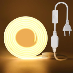 KISUFU 220 V COB LED sloksne ar pārslēdzamu kontaktdakšu 20 m, 288 LED/m Elastīga augsta blīvuma CRI≥85 FCOB LED sloksne, LED sloksne IP65 ūdensizturīga, īpaši spilgta LED gaismas sloksne guļamistabai, skapja apgaismojumam