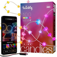 Twinkly Candies Star Shaped Fairy Lights с 100 RGB светодиодами. 6 метров. Прозрачный провод. Управляется приложением. Питание от USB-C. Крытый умный дом освещения у