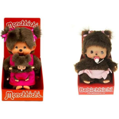 Sekiguchi 236200 - Original Monchhichi Mutter mit Baby & 235380 - Original Bebichhichi Mädchen, Plüschfigur