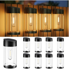 btfarm Pack of 8 Outdoor Solar Wall Lights, IP65 ūdensnecaurlaidīgas saules gaismas āra sienām, LED saules gaismas, saules āra apgaismojums, dārza lampas, žoga apgaismojums, saules gaisma, āra sienas lampas, siltā krāsā