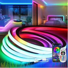 KSIBNW Neona LED RGB lente, 15 m LED lente ar barošanas avotu un LED kontrolieri, 230 V elastīga ūdensizturīga IP65 neona gaismas lente guļamistabai, iekštelpām un āra lietošanai