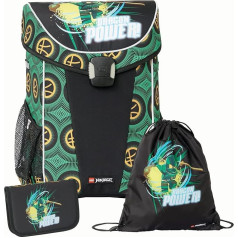 SKANDO BAGS Ninjago Easy Light skolas somas komplekts - bērniem draudzīgs dizains ar ietilpīgu mugursomu, nodalījumu pusdienu kārbai un atstarojošiem elementiem