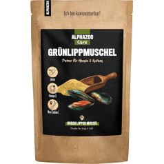 alphazoo Zaļās gliemenes pulveris, 500 g, Jaunzēlandes zaļās gliemenes pulveris suņiem, kaķiem, maziem dzīvniekiem, dabīgs produkts, pilnpiena kvalitātes locītavu pulveris, bez zaļās gliemenes ekstrakta.