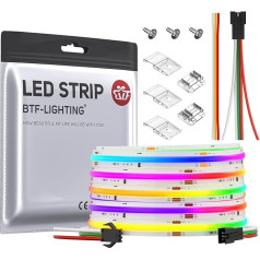 BTF-LIGHTING FCOB SPI RGB elastīga augsta blīvuma COB LED sloksne WS2811 IC LED sloksne 5 m 630LEDs/m 14 W/M DC24 V White PCB IP30 Chasing Colour DIY apdare (kontrolieris un barošanas avots nav iekļauts)