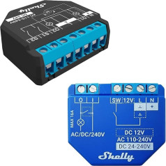 Shelly Plus 2PM Smart Home Double Relay Switch, melns & Plus 1 Smart Home Relay Switch, elektronisko ierīču digitālā vadība, izmantojot bezmaksas lietotni un WiFi