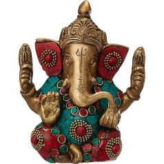 Purpledip Ganapathi vai Vinayaka Ziemassvētku eglītes statuja no Kunga Solid Brass ar tirkīza dārgakmeņiem Hindu reliģisko Dievu 10320