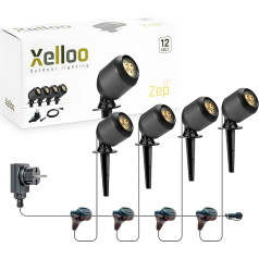 Xelloo® ZEP dārza lampu komplekts, 12 V, 4 gabali, alumīnija/PVC dizaina piederumi, 1 W LED, silti balta ar zemējuma smaili, ūdensizturīgs (IP44) un ar praktisku bīdāmu savienojumu, viegli uzstādāms