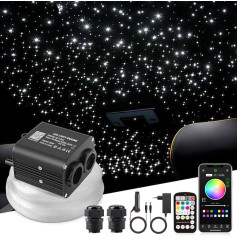 SUNKENET 20 W Meteor Twinkle Starry Sky Car, 1000 gab. x 0,75 mm x 4 m Starry Sky Fibre Optic ar šaušanas zvaigžņu gaismas komplektu, RGBW Bluetooth lietotne/ tālvadības pults, LED optisko šķiedru gaisma automašīnai/stāvoklim