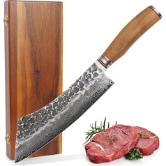 Wakoli Olive HS Damascus Knife Block Knife Hakata Bocho I 22,5 cm asmens izgatavots no 67 īstena damaska tērauda slāņiem ar elegantu olīveļļas koka rokturi un āmuru I Premium virtuves nazis un