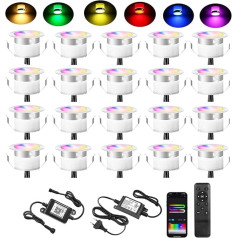 20 WiFi Intelligent RGB+IC Dreamcolor LED grīdas prožektori Multicolour Chasing Effect Patio apgaismojums Darbojas ar Alexa, Google Home, DC12 V Diametrs 31 mm IP67 Ūdensizturīgs LED iebūvēts prožektors