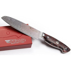 Eagle U-Grip Santoku nazis 13 cm Pilnībā damaskas tērauds 108 slāņi / roktura paplātes G10 Black/Red/White