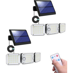 Eageen Solar Lights for Outdoor Use LED Solar Spotlight with Two Motion Sensors, 224 LED with Remote Control, Waterproof IP65, 3 Modes Solar Spotlight for Balcony, Garden, Garage, House Wall, Yard