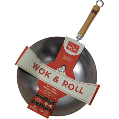 Wok skola Wok un nesadalāms karbottērauda apaļais Wok rullītis, sudraba krāsā, 33 cm, 33 cm