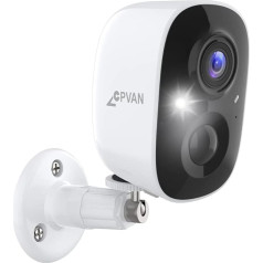 CPVAN āra akumulatora drošības kamera, 1080P WiFi IP kamera, PIR kustības sensors, IP65 ūdensizturīga, krāsu nakts redzamība/ divvirzienu audio, mākoņdatošanas/ SD krātuve.