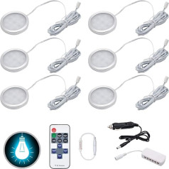 ConBlom Pack of 6 LED iebūvēti prožektori, 2 W 6000 K 12 V autofurgona iekšējais apgaismojums, LED prožektori, pilna alumīnija RV apgaismojums autofurgonā ar tālvadības pulti, līdzstrāvas 12 V autofurgonam, kemperim, laivai