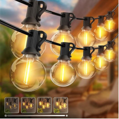 Pack of 2 LED Fairy Lights Outdoor 23 m - Timing Dimmable: Gaismas pasaku lukturi āra jauda ar G40 30 + 3 spuldzes āra ūdensizturīgs silti balta retro iekštelpu/āra pasaku gaismas pusei terasei dārziem.