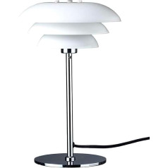 Dyberg Larsen DL20 galda lampa | Galda lampa 20 cm diametrā | Naktslampa iekštelpām | Dāņu dizaina opālbalta LED lampa no opālstikla un hromēta metāla | G9/33W