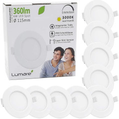 Lumare LED Ultra-Flat un dimmējams iebūvēts prožektors, mini plāni griestu punkti silti baltā krāsā viesistabai, vannas istabai, 6 W, 230 V, IP44, 26 mm uzstādīšanas dziļums