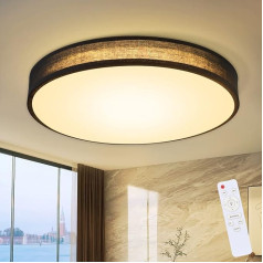 ZMH Griestu gaisma LED griestu gaisma Living Room Dimmable ar tālvadības pulti Melna auduma guļamistabas lampa Apaļa lampa ar auduma abažūru Guļamistaba Modernā auduma griestu lampa virtuvei Priekšnams Diametrs 38