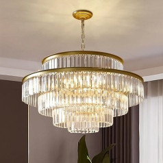 DLLT Modern Kronleuchter Kristall, 80cm Kristall Deckenleuchte Gold, Luxus Rund Pendelleuchte mit 5 Schichten aus Kristallglas, 16xE14 Lichter für Wohnzimmer, Esszimmer, Schlafzimmer, Restaurant