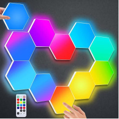 Sešstūra LED sienas gaisma ar tālvadības pulti, LED paneļu dekoratīvie spēļu LED paneļi Touch Control RGB sienas gaisma DIY ģeometrijas splicing Quantum LED Magic panelis spēļu/pasākumu/dzīvojamās istabas dekorēšanai,