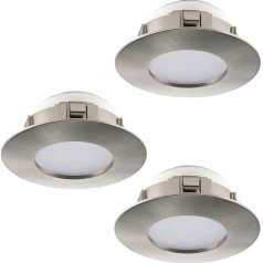 EGLO 3-er Set LED Einbaustrahler Pineda, LED Spots Set aus Kunststoff, 3 LED Einbauleuchten in Nickel-Matt, Einbaustrahler LED flach, Einbaustrahler Set warmweiß, Ø 7,8 cm