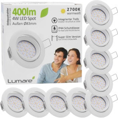 Lumare 9x LED iebūvēti starmeši 4 W 400 lūmeni IP44 Tikai 27 mm īpaši plakans uzstādīšanas dziļums LED gaismas modulis nomaināms griestu starmeši AC 230 V 120° griestu gaisma Silti balta matēta vannas istaba