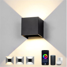 12 W LED sienas lampa iekštelpās Alexa lampa Smart Home Wall Lamp Dimmable Controllable via App Outdoor Lamp Waterproof with Adjustable Beam Angle LED Wall Lighting Indoor and Outdoor - Black