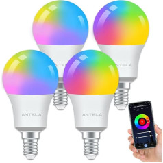 ANTELA Alexa Glühbirne E14 A60 9W 806LM Smart WLAN LED RGB Dimmbare Birne Lampe, App Steuern Kompatibel mit Google Home, Warmweiß (2700K) Kaltweiß (6500K) Licht,4PCs