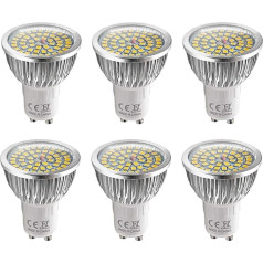 Aiwerttes 6 6 W GU10 LED spuldžu komplekts ar 48 LED mikroshēmām, īpaši spilgta gaisma, aizstāj 60 W halogēno spuldzi, silti balta 3000 K, 600 lūmenu, 120° gaismas leņķis, atstarojošās spuldzes, maiņstrāva 220-240 V, bez apgaismojuma