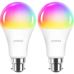 WLAN Smart Alexa lampa 12 W B22 RGB dimmable LED Light Bulb A70 Bluetooth savienojums Vadāma ar viedtālruni Amazon Alexa Google Home 100 W ekvivalents nav nepieciešams centrmezgls Pack of 2