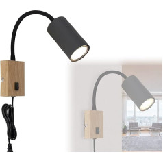 bmf-versand® Sienas lampa ar slēdzi - Sienas lampa bērnu istabā ar kontaktdakšu un kabeli - Sienas lampa melnā krāsā guļamistabai ar kontaktligzdu Koka izskats - Sienas lampa lasīšanai