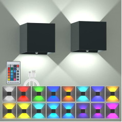 SUPALIG 2 x RGB sienas lampa 16 krāsu LED apgaismojums telpu dekorēšanai, tālvadības siena lampa ar slēdzi, akumulatora sienas lampa bez strāvas pieslēguma