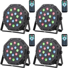 LED Par apgaismojums, 18 x 1 W LED RGB DMX vadības gaisma ar skaņas aktivizēšanu un tālvadības pulti pusei, DJ disko gaisma (4 gabali)